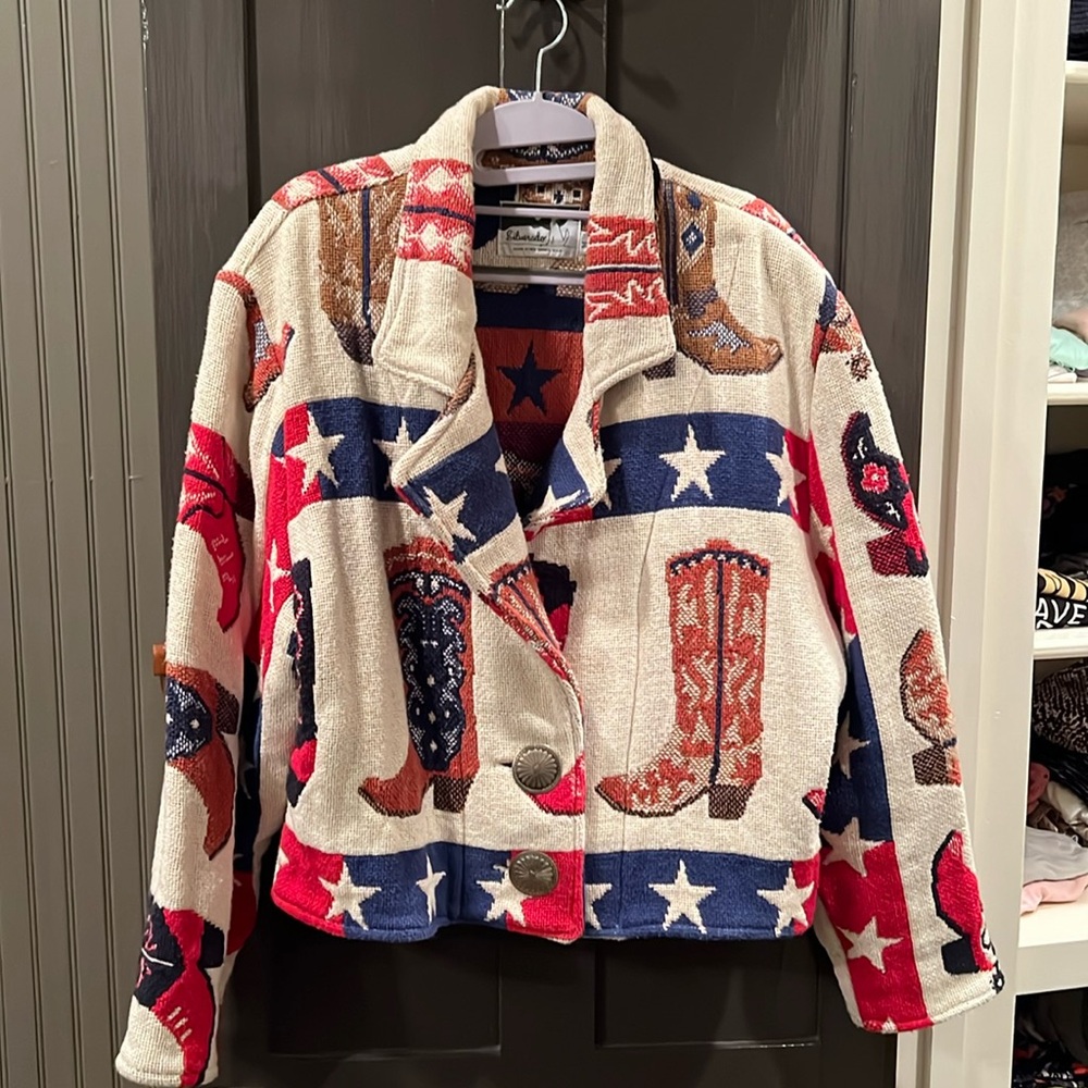 Western Star Boot Pattern Women's Jacket - Red, Blue & Cream